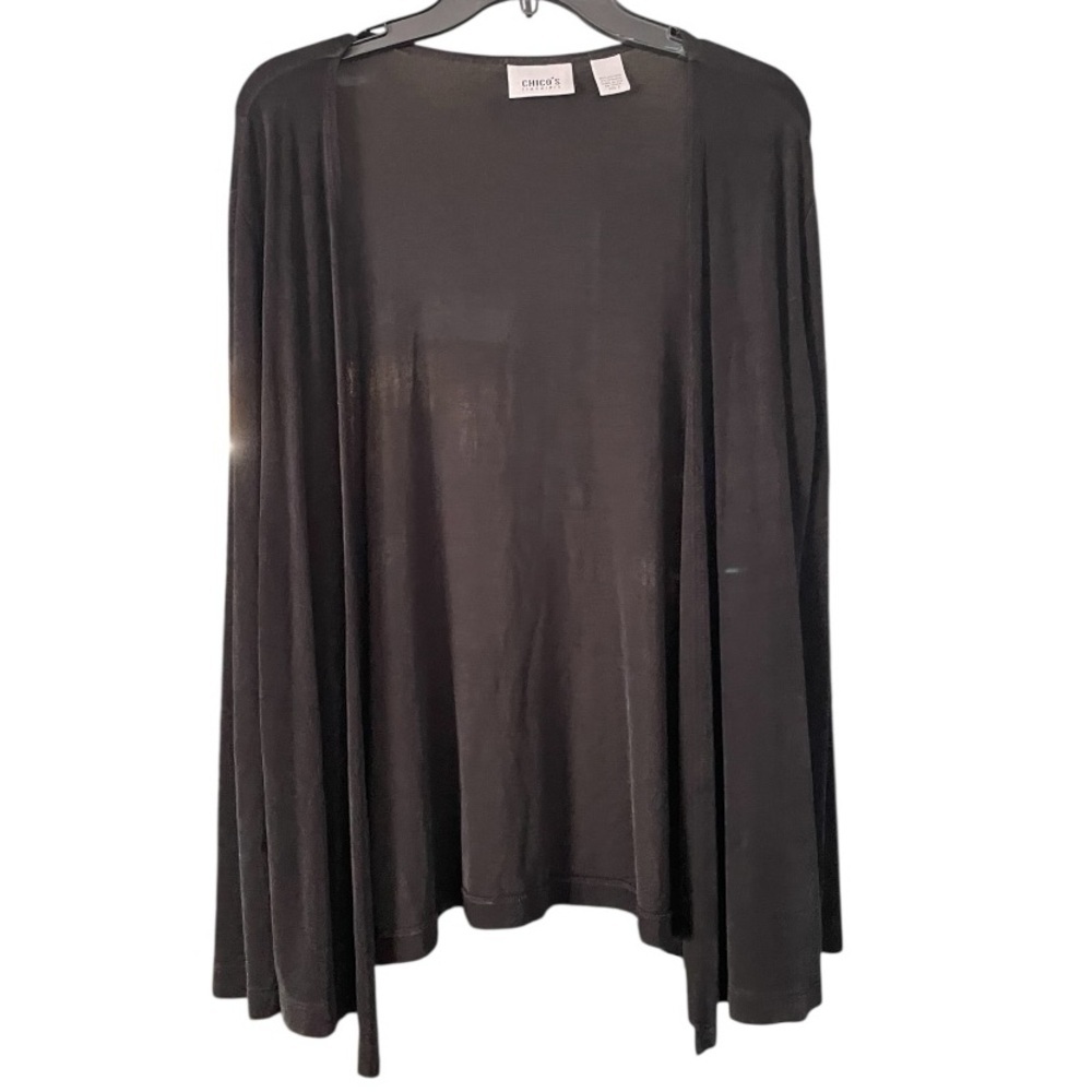 Chico's Travelers Open Front Cardigan Long Sleeve Black Slinky Stretch Sz medium
